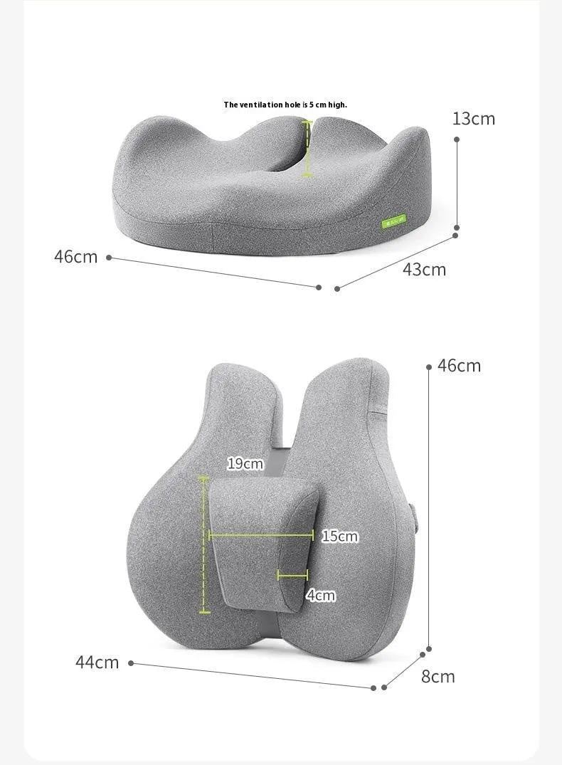 Medium grey cotton waist protection cushion set with adjustable lumbar support for office desk chair