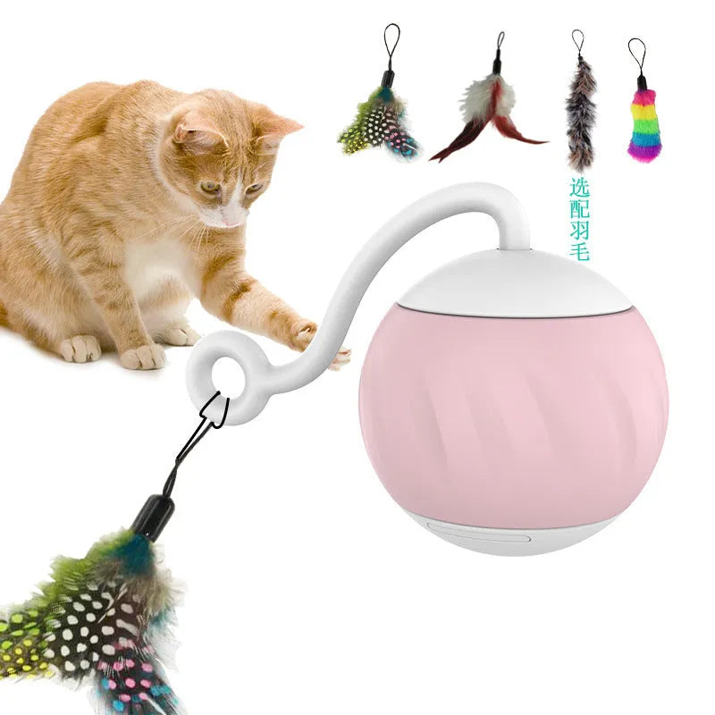 Electric cat toy luminous ball in pumpkin colour on floor
