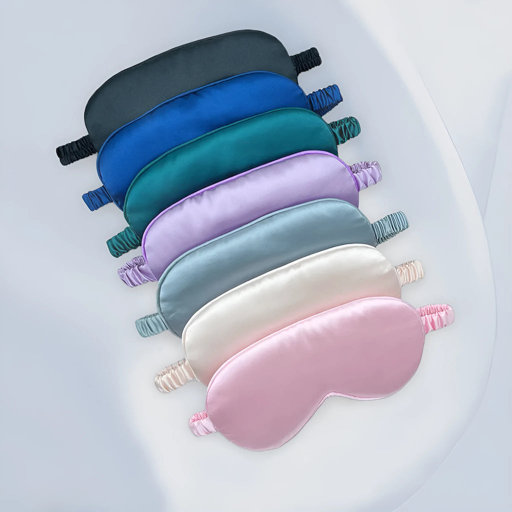 Rayon elastic satin double-sided eyeshade in multiple colours including black, gold, and pink