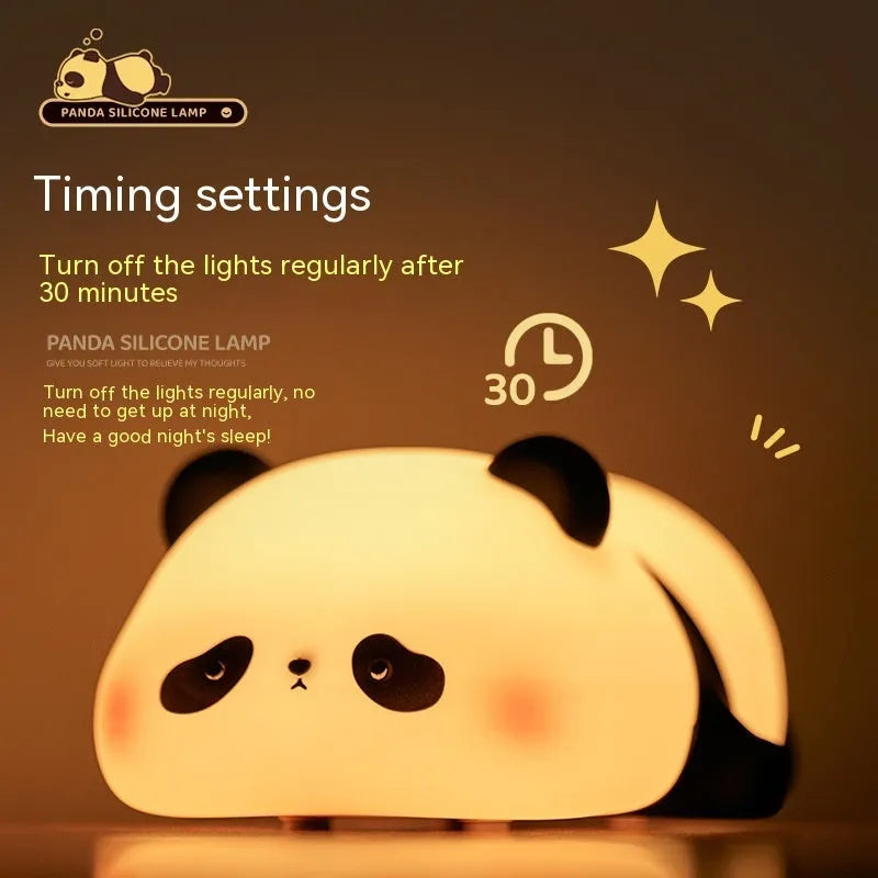 Cartoon panda head night light with silicone construction and warm white glow