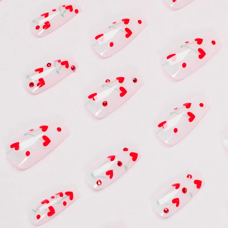 French love heart red diamond cherry nail armour sheets with glue for manicure decoration