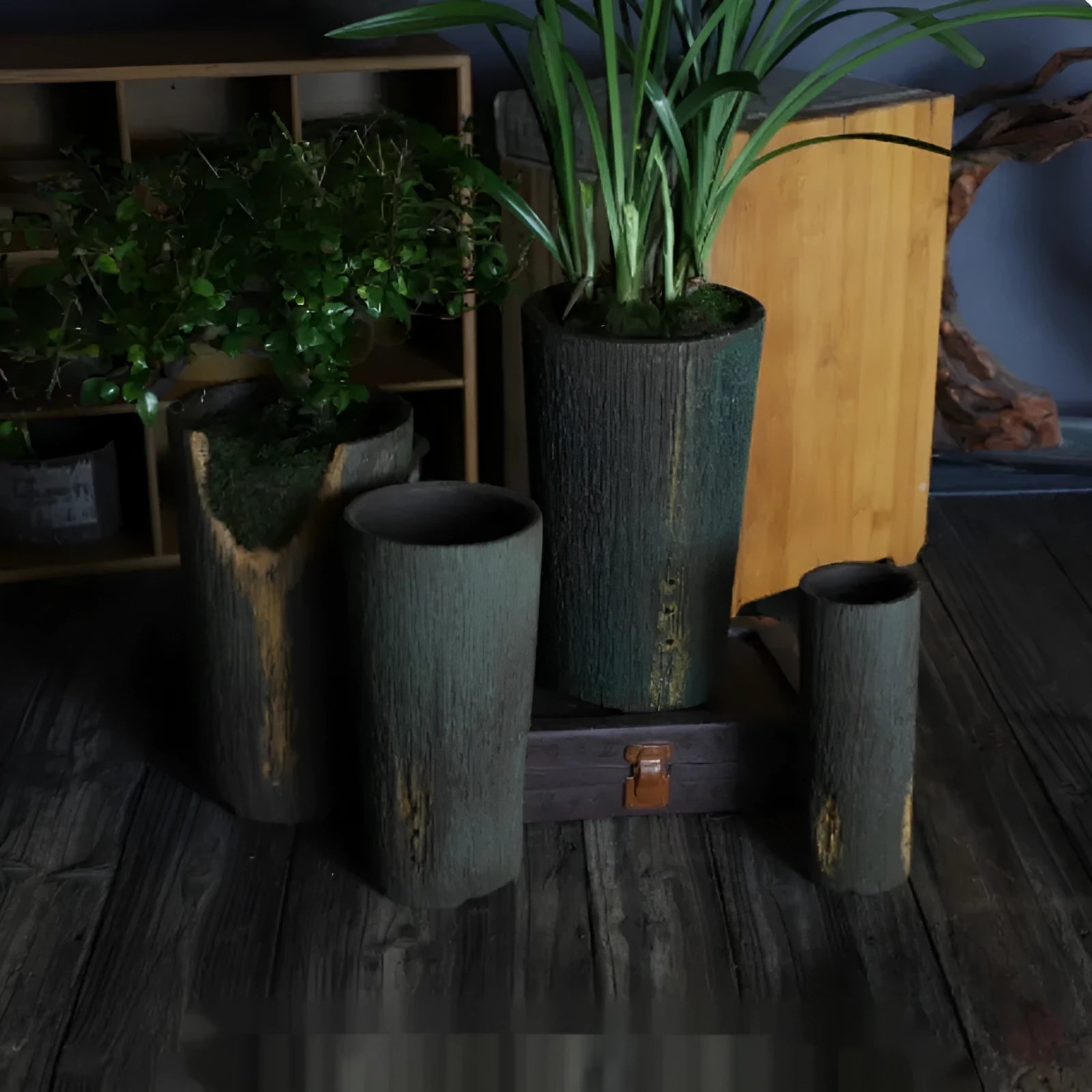 Handmade purple clay withered wood pattern straight body signboard orchid basin planter for flowers and green plants