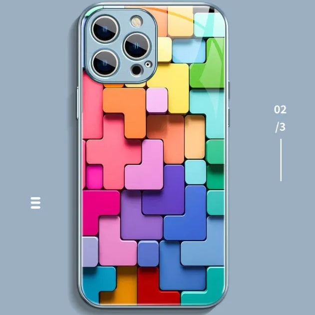 Colourful geometric building block design silicone back cover case for iPhone.
