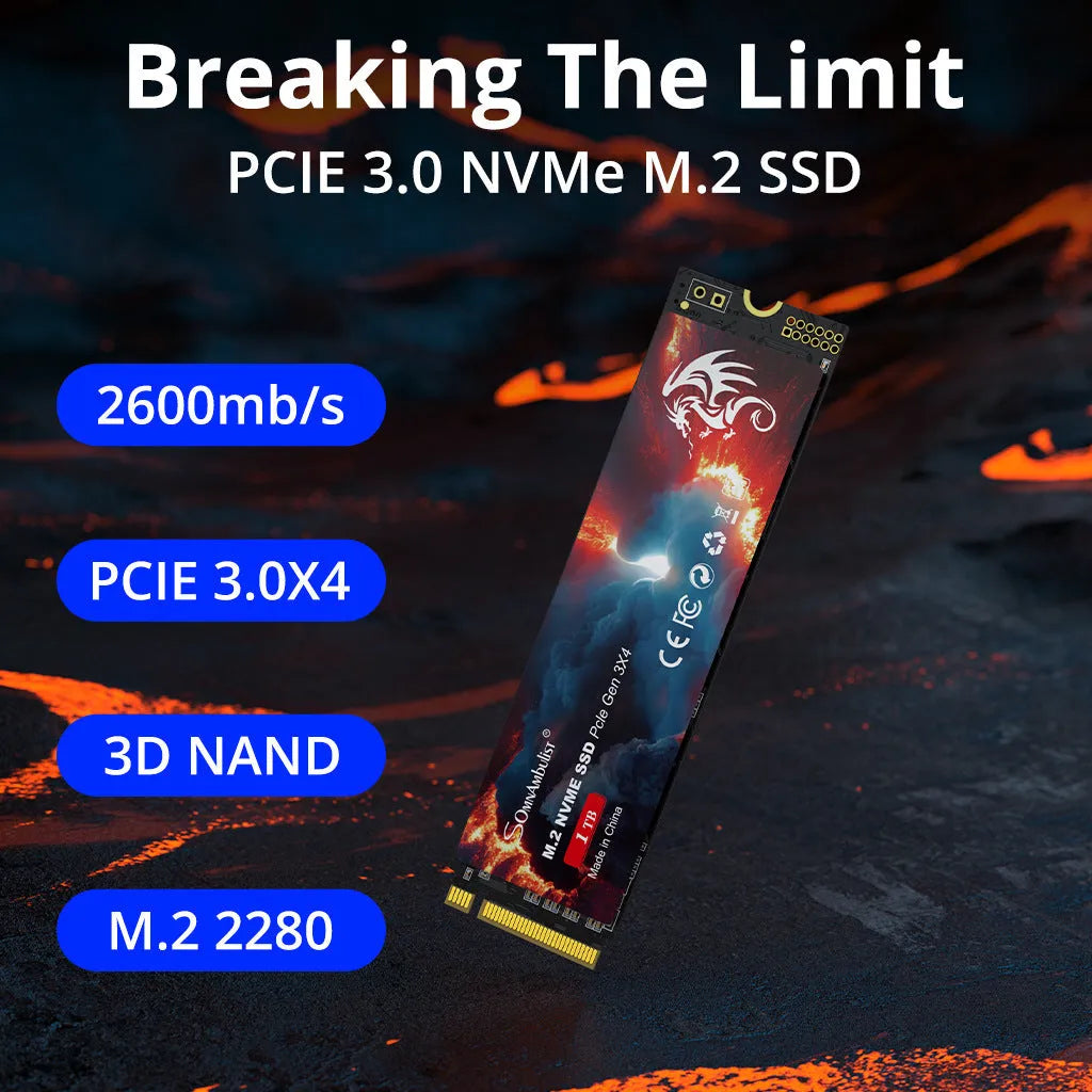 M.2 Solid State Drive for desktop computers showing compact 80mm by 22mm form factor.