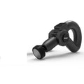 Black smart muscle massage gun with five different coloured massage heads on a table
