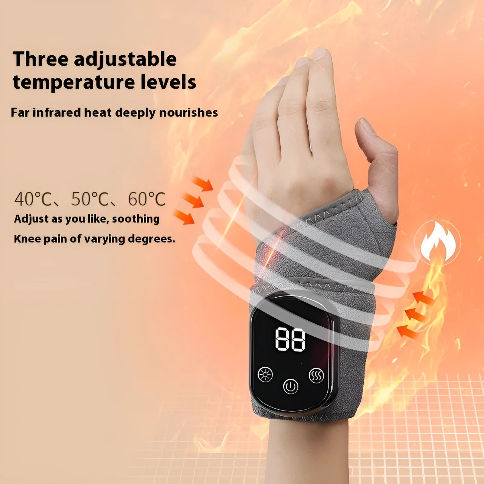 Grey cloth hand massager with Type-C charging port for wrist, ankle, knee, and neck physiotherapy