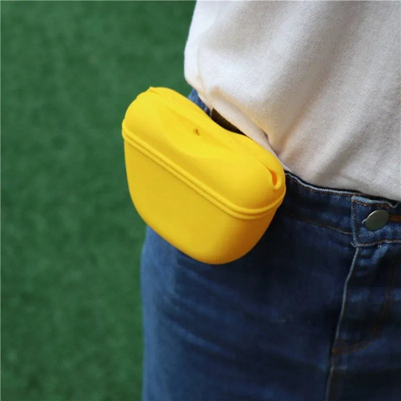 Silicone pet treat bag with clip and magnetic opening for dog training snacks