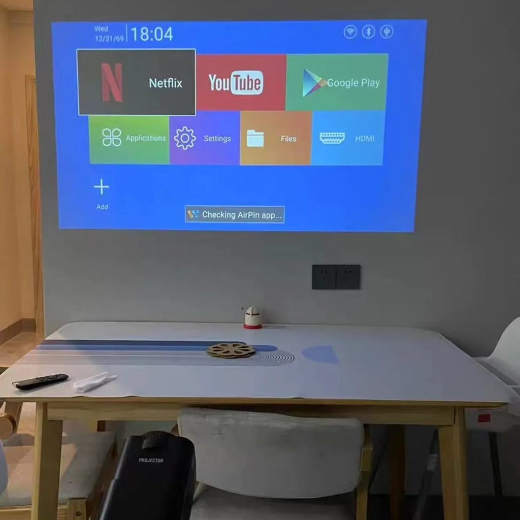 720p wireless game projector with screen handle for home gaming setup