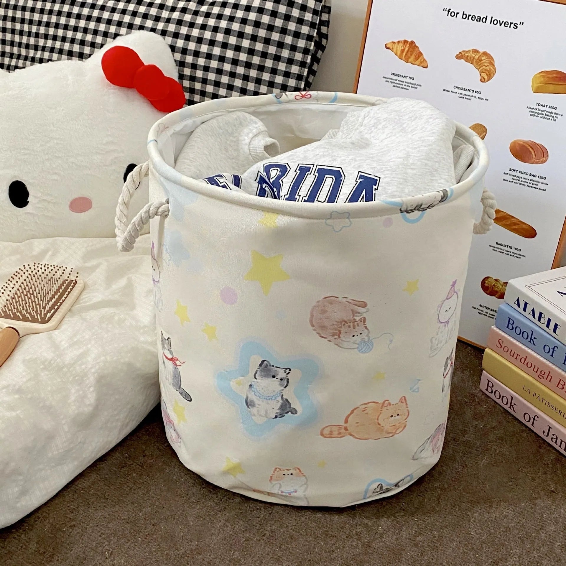 Foldable cotton laundry basket in modern simple style with large capacity for bedroom bathroom storage