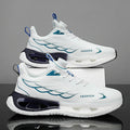 Youth low-top sneaker with shock absorption and rotating button in black, light blue, or white and blue colours