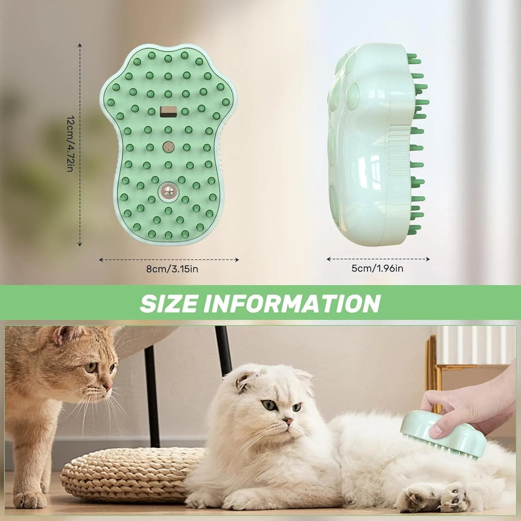 Blue self-cleaning silicone cat steam brush with release button for pet grooming