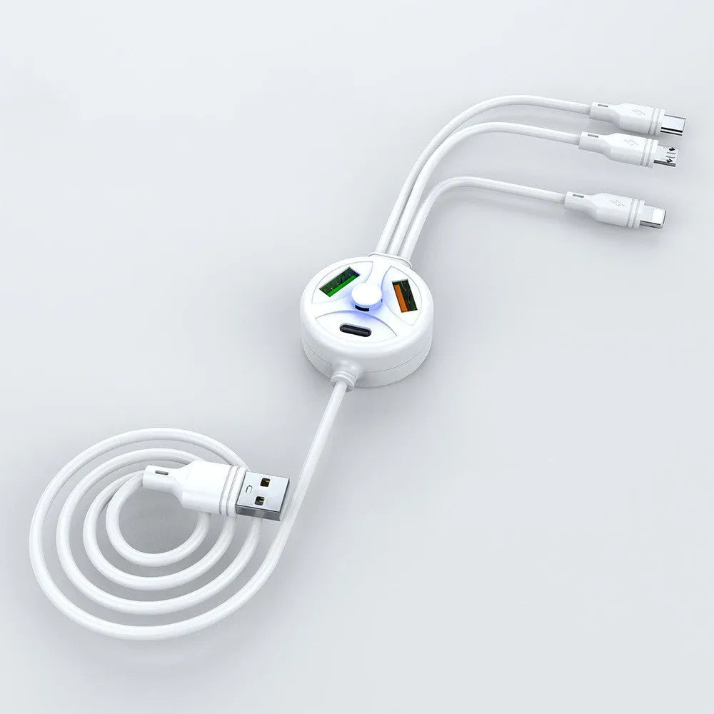 USB charging cable with Micro USB, Mini USB, and Type-C connectors showing 1.2 metre length