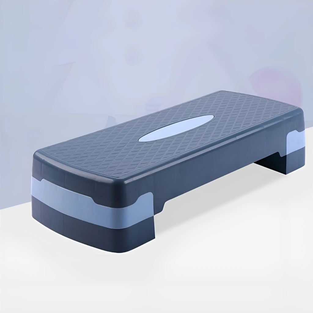 Fit Step aerobics platform with adjustable risers in grey, green, or orange colour options