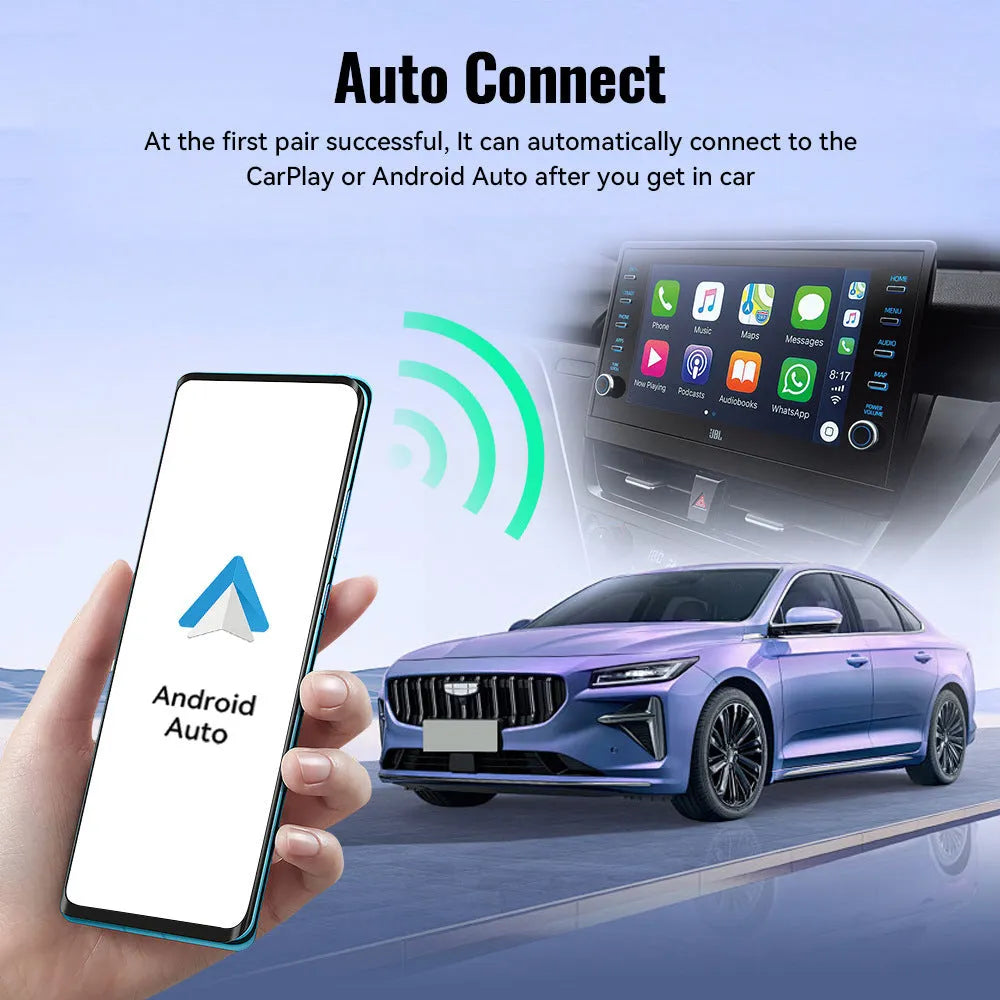 Black mini wireless CarPlay USB interface adapter measuring 26×55×13 mm