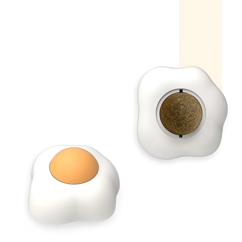 Natural catnip and silvervine interactive wall ball toy for cats in fried egg and poached egg shapes