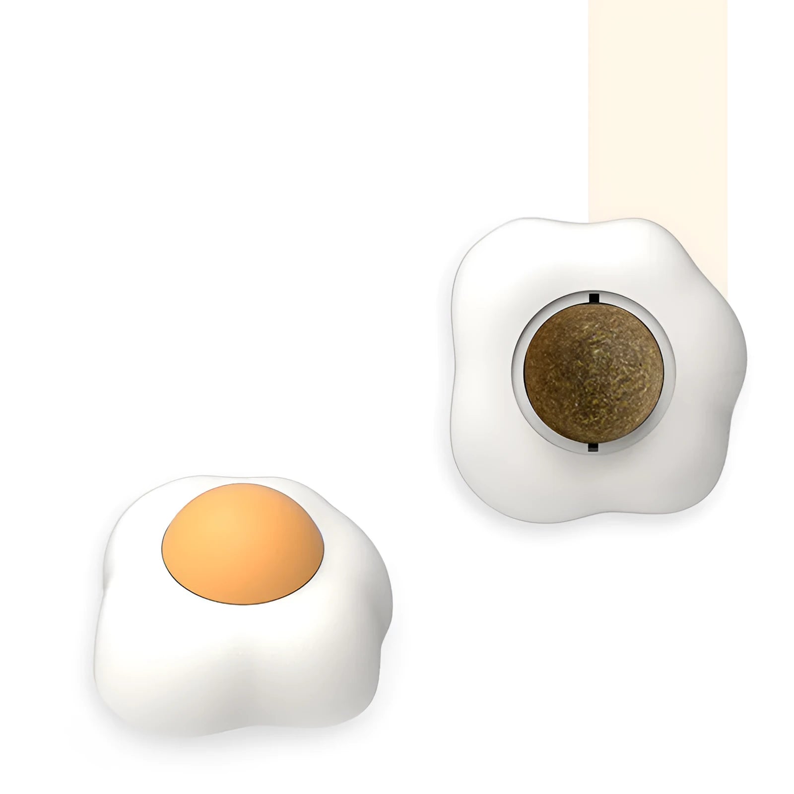 Natural catnip and silvervine interactive wall ball toy for cats in fried egg and poached egg shapes
