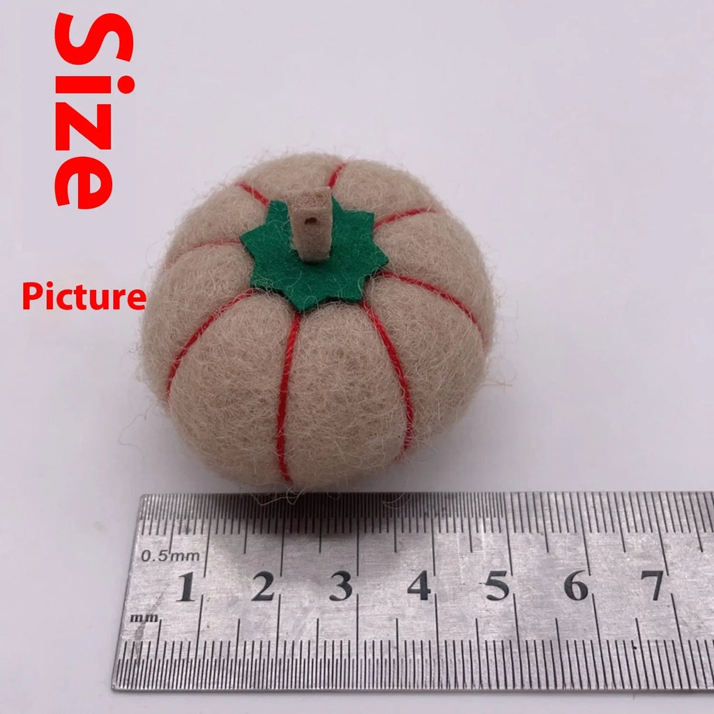 Wool felt pumpkin ornament in orange, 5cm diameter, for dollhouse decoration