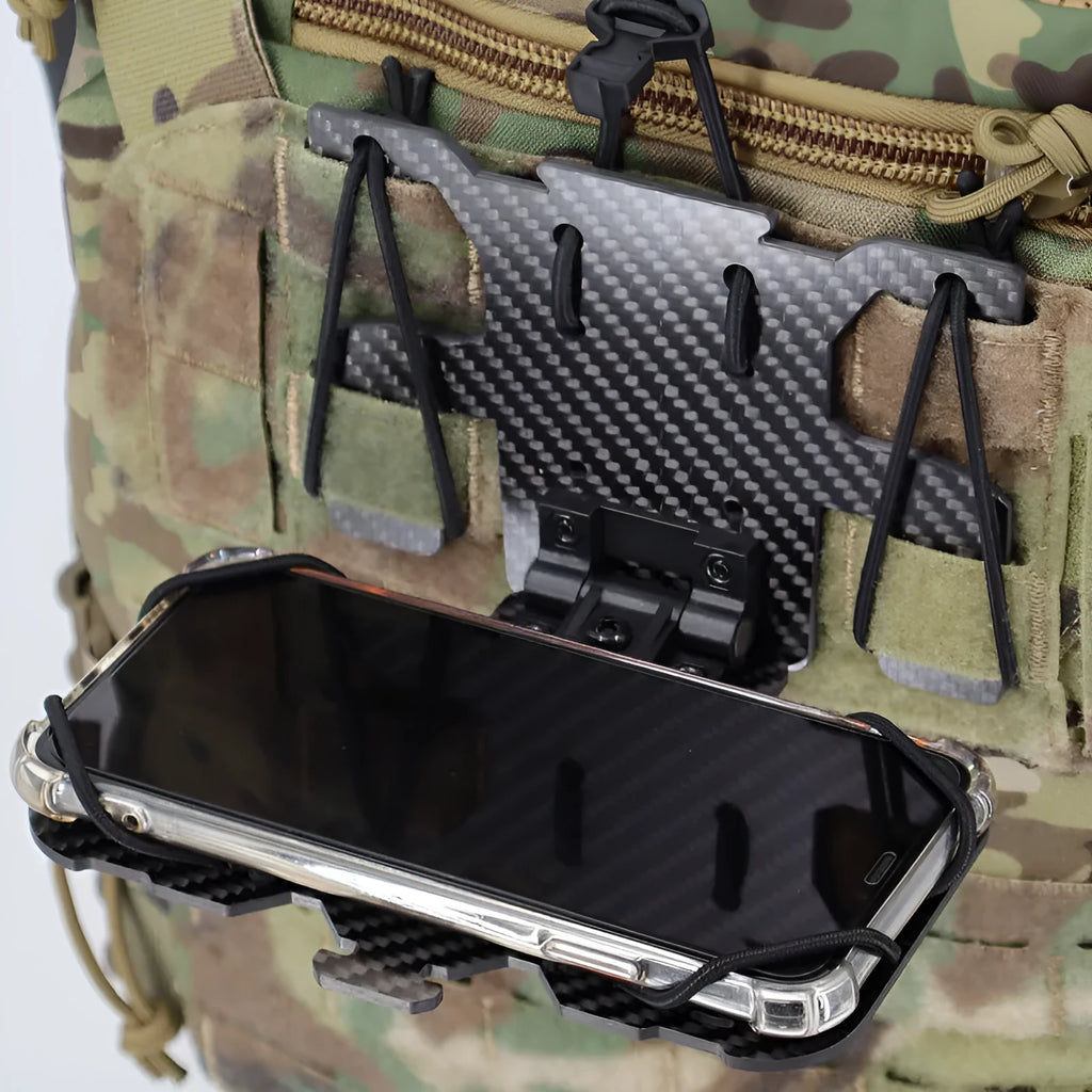 Carbon fibre folding navigation board mounted on MOLLE tactical vest, black open version