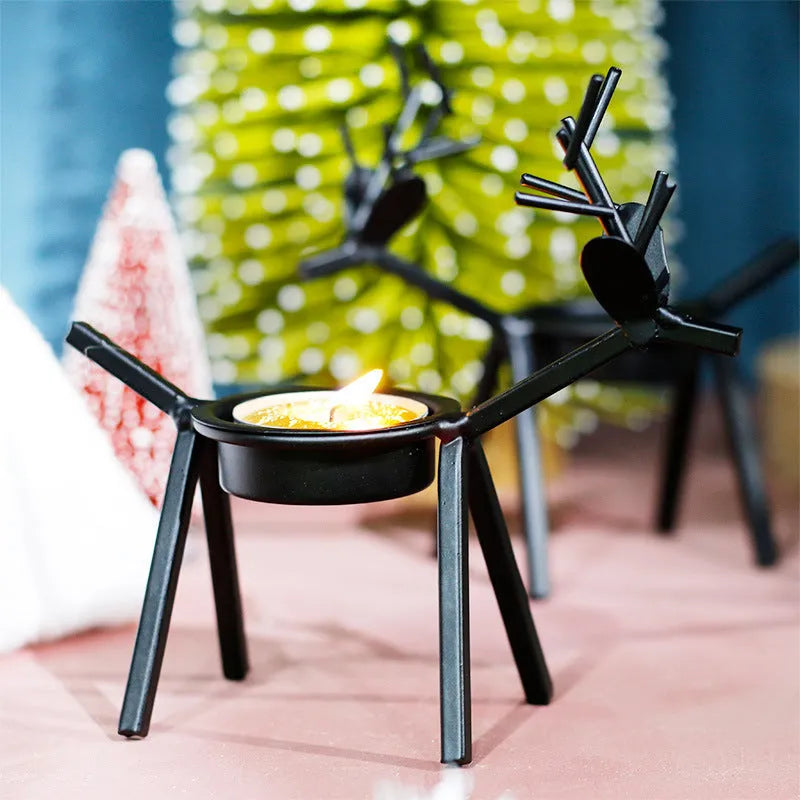 Iron deer Christmas candlestick holder with Santa Claus and snowman designs