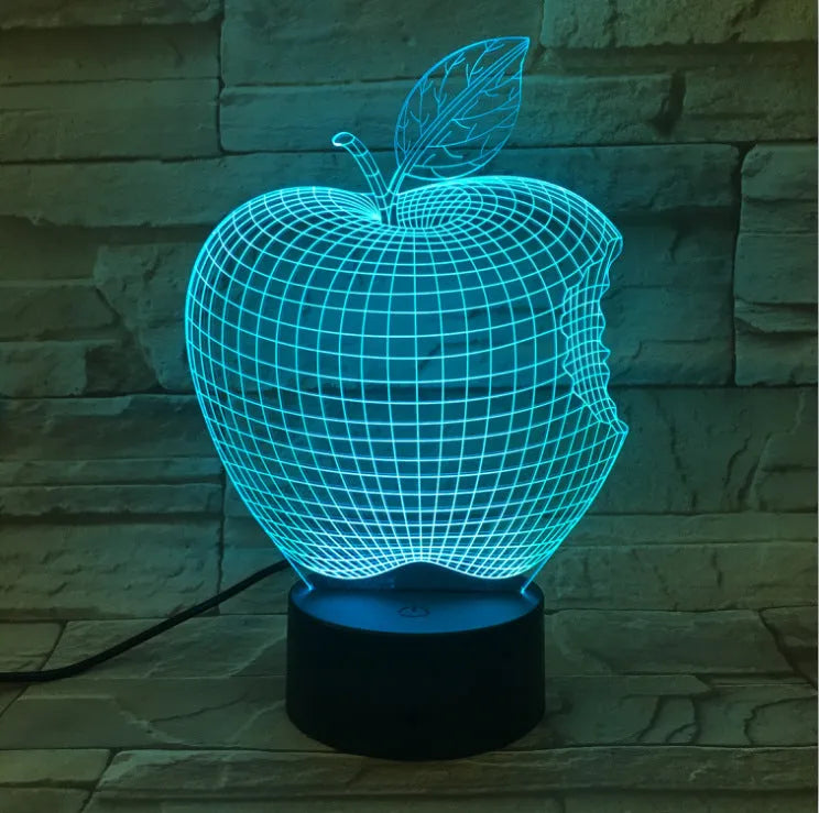 3D fruit colourful LED night light with touch control and acrylic shade showing seven colour options