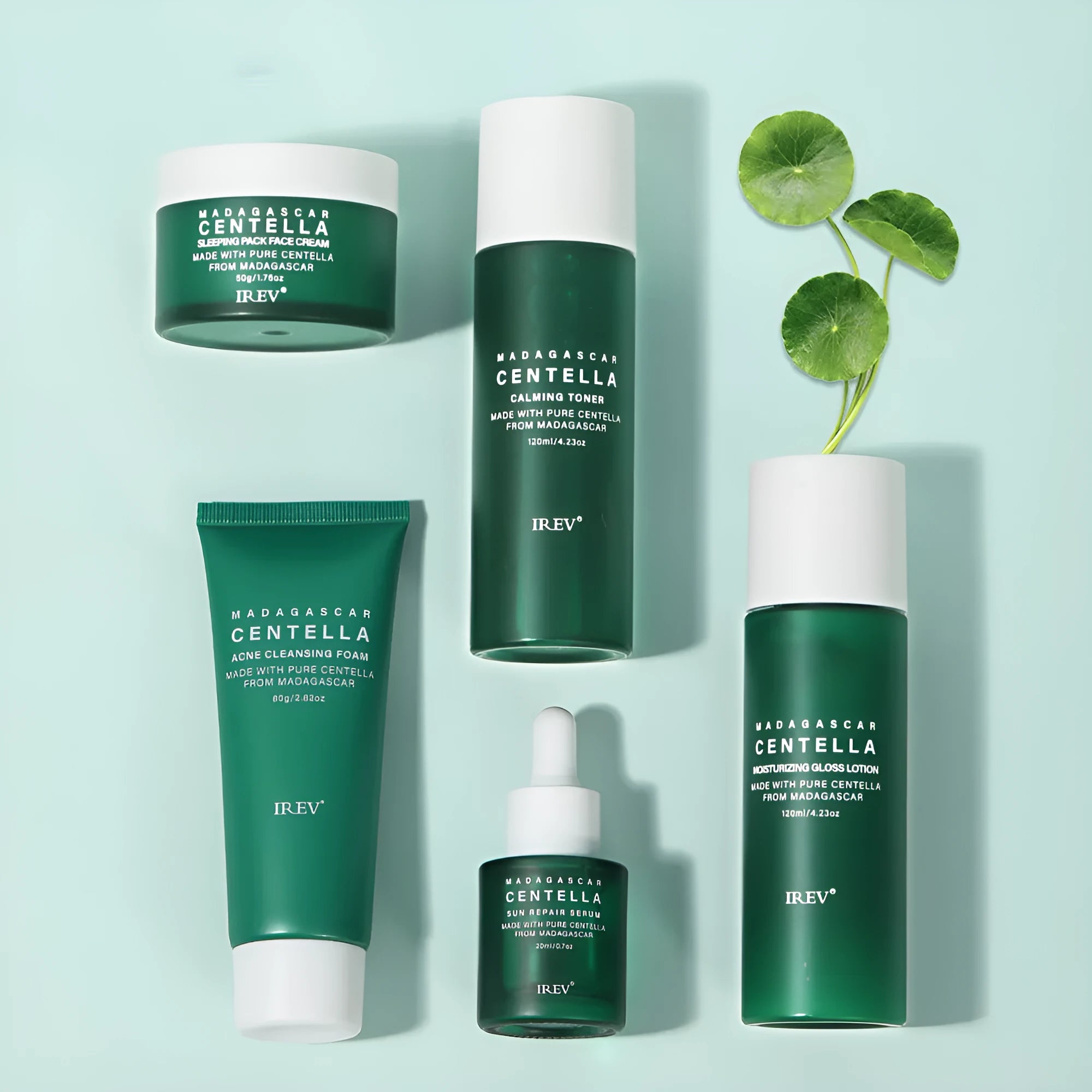 Snow Grass facial skincare set with Centella Asiatica – 80g 120mL 20mL 50g 120mL