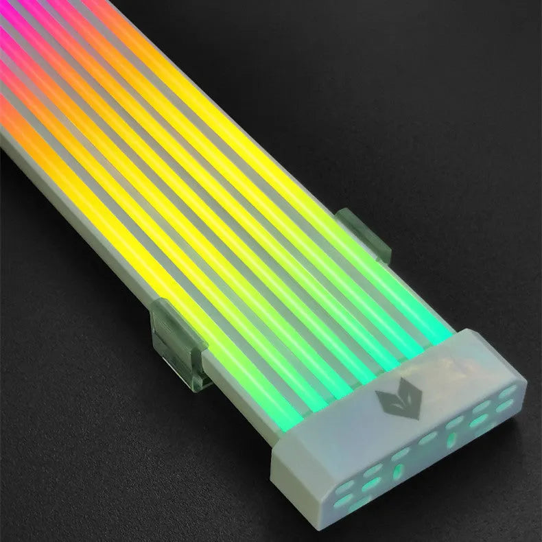 White ABS computer case neon light bar with 44 LED beads, 300mm length, multi-angle adjustment, and cable ties