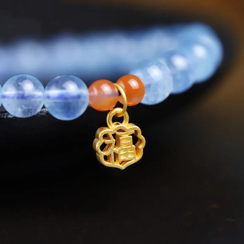 Natural ice translucent crystal bracelet 8mm round beads sequins women's