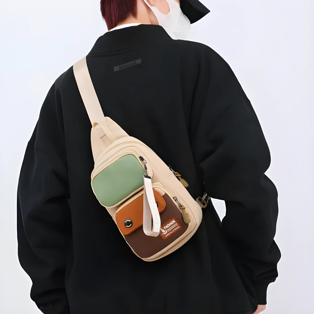 Outdoor leisure crossbody shoulder bag in nylon with letters pattern design
