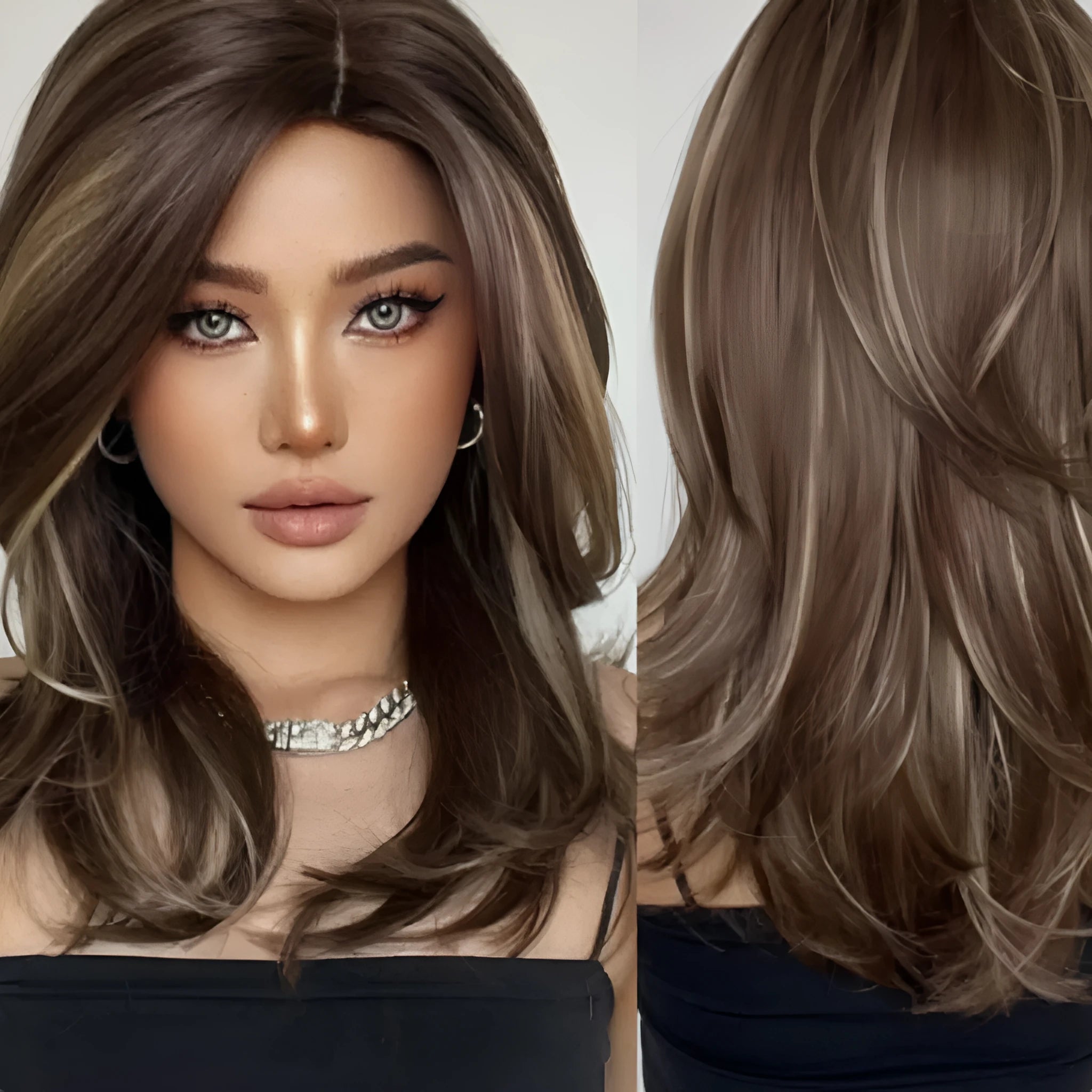 Mid-length curly synthetic wig with gradient colour and long bangs