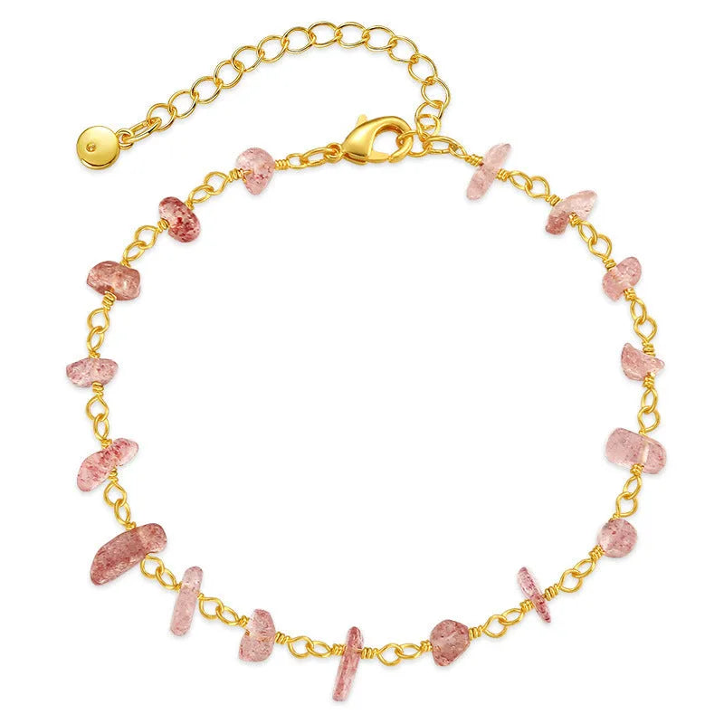 Women's 18K copper bracelet with irregular natural gravel turquoise design and crystal elements in geometry shape