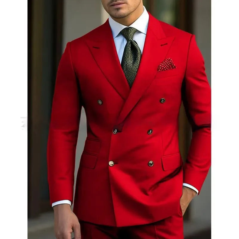 Men's two-piece cotton blend suit set in light business style, shown in available colours with sizing from S to 7XL