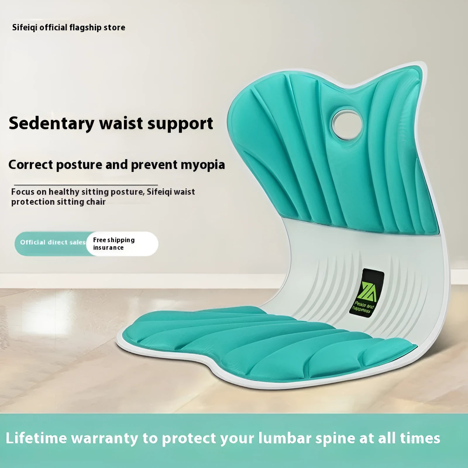 Ergonomic waist support cushion for office chairs in grey colour showing contoured shape