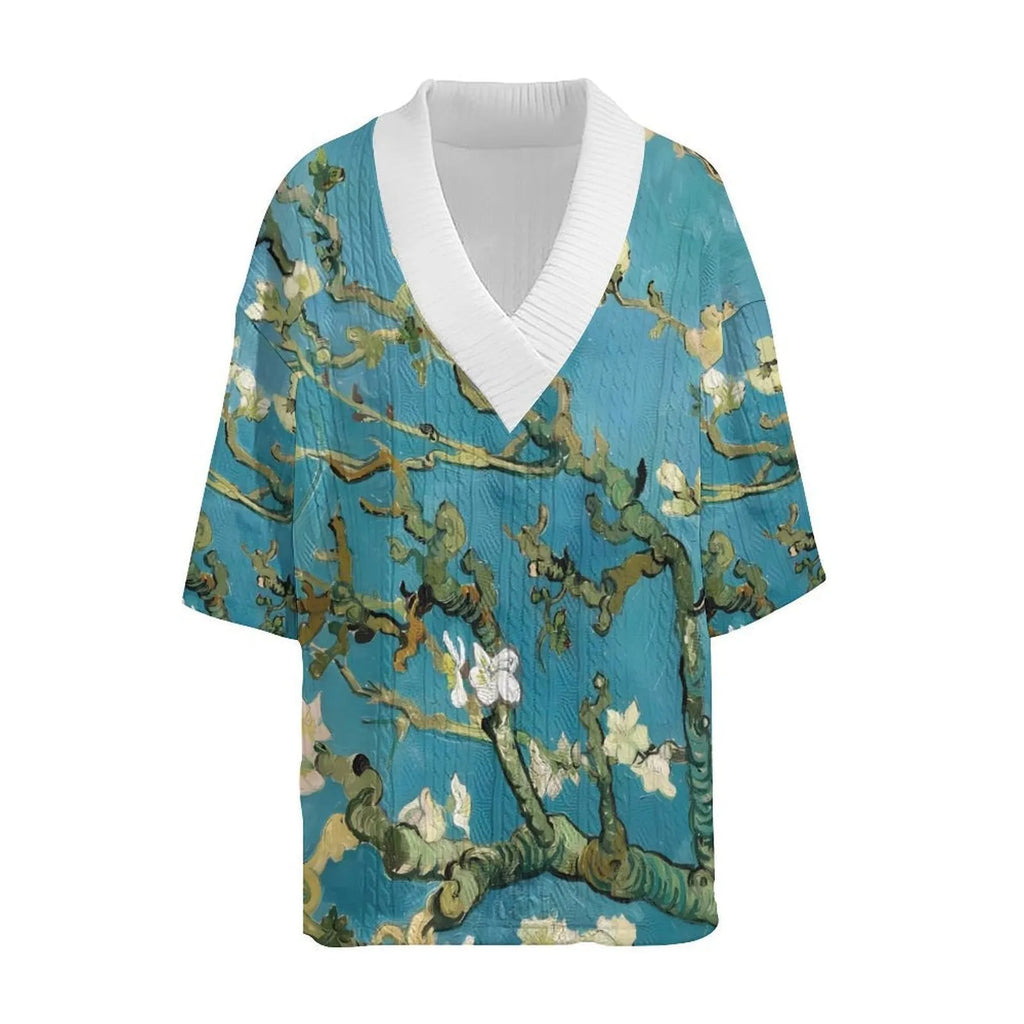 Men's peacock blue 3D printed knitted shorts and T-shirt casual suit set for leisure wear