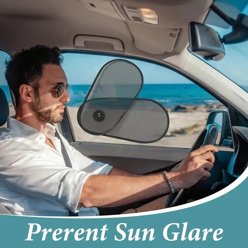 Adjustable car side window sun shade with suction cups attached to vehicle window