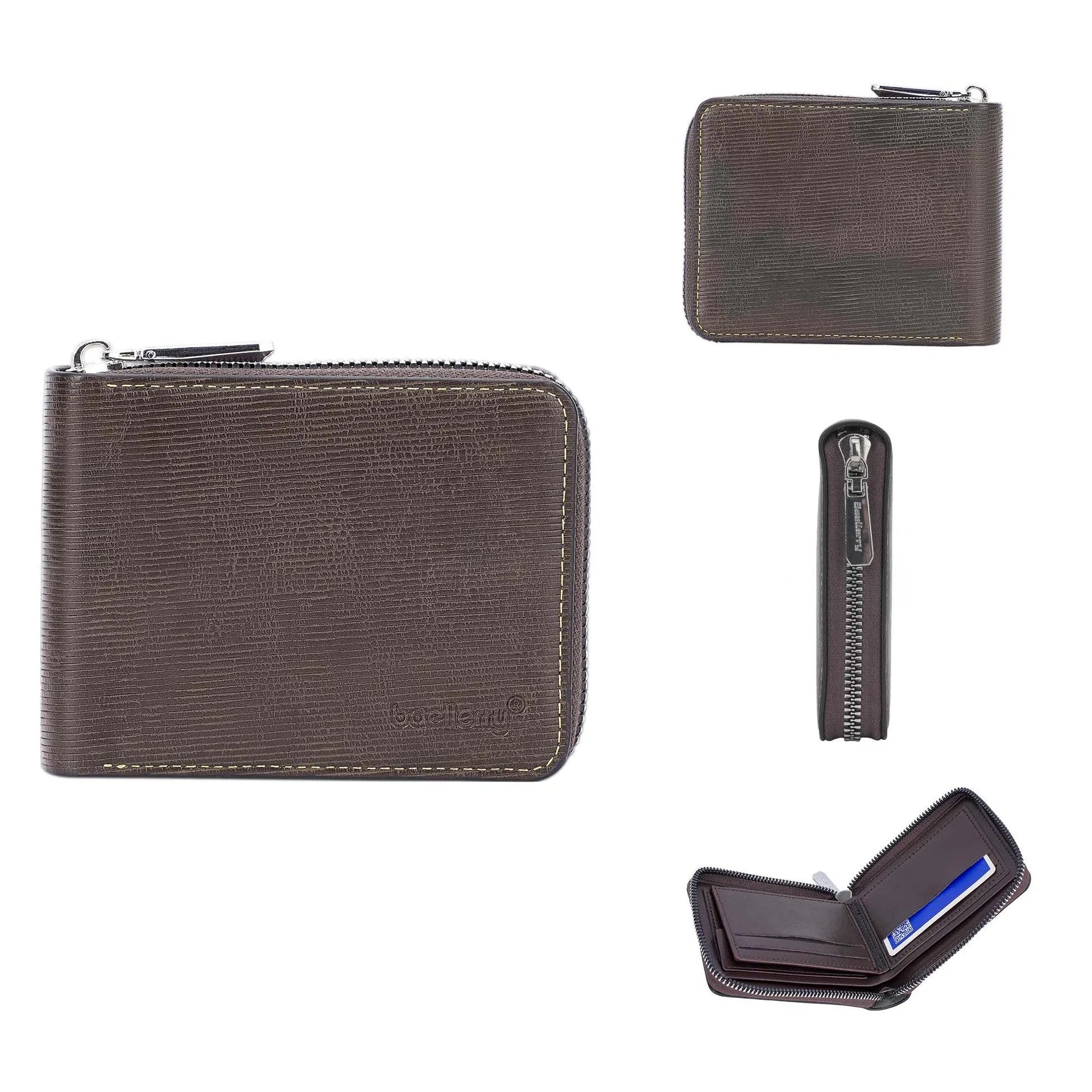 PU anti-theft credit card zipper wallet in embossed solid colour urban simplicity style, black