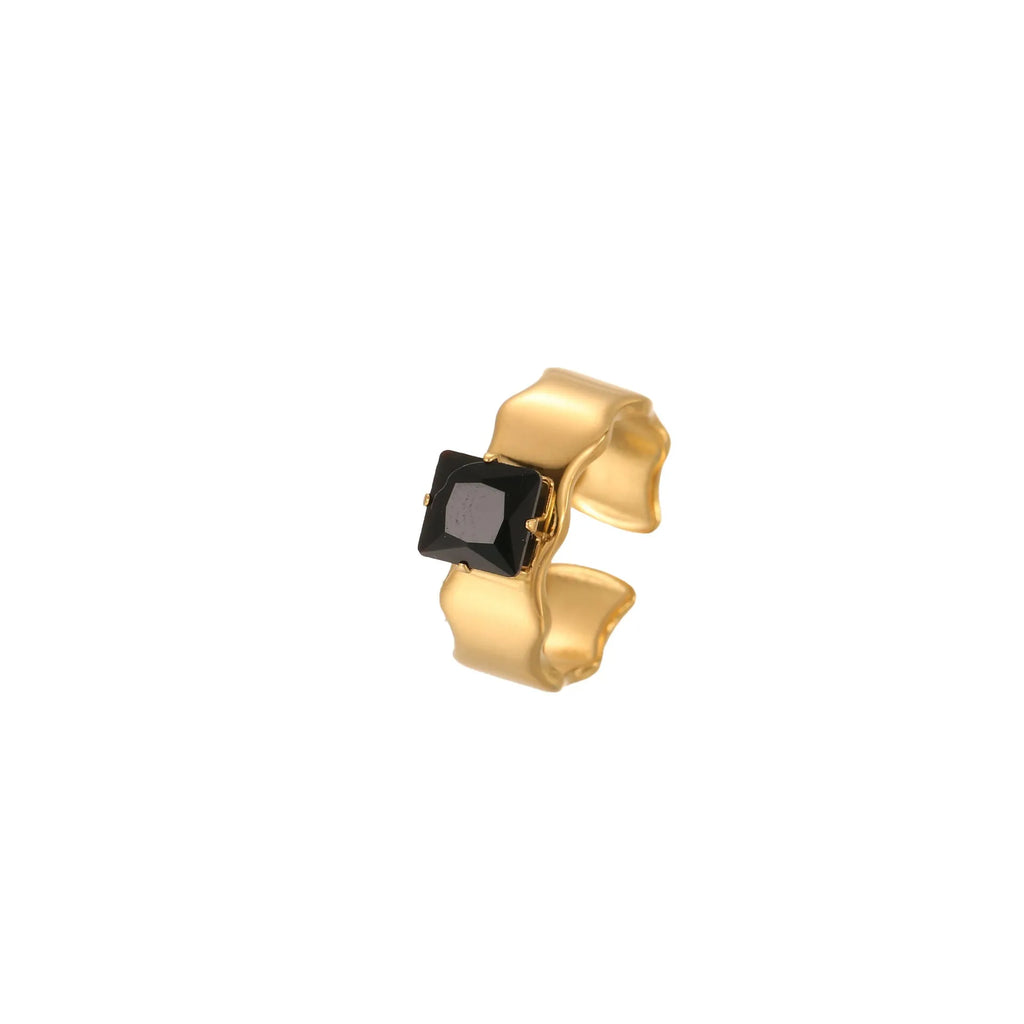 Geometric open mouth women's ring with zircon stones on stainless steel band