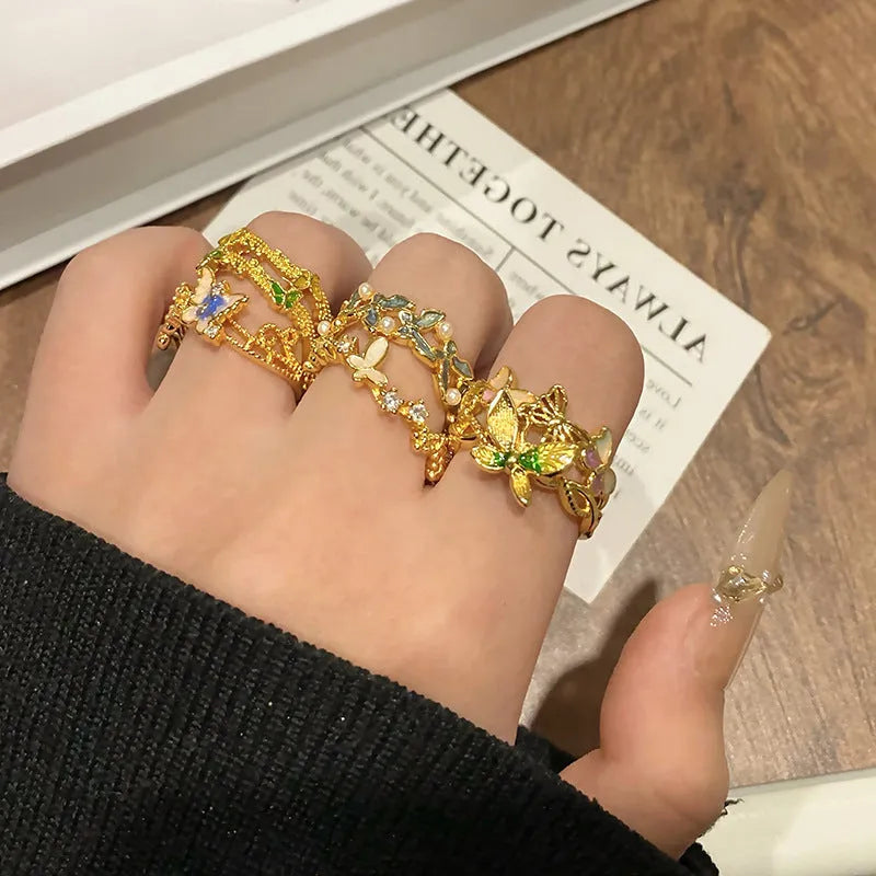 Creative Chinese butterfly women's copper ring with dripping oil finish in one of 33 colour options