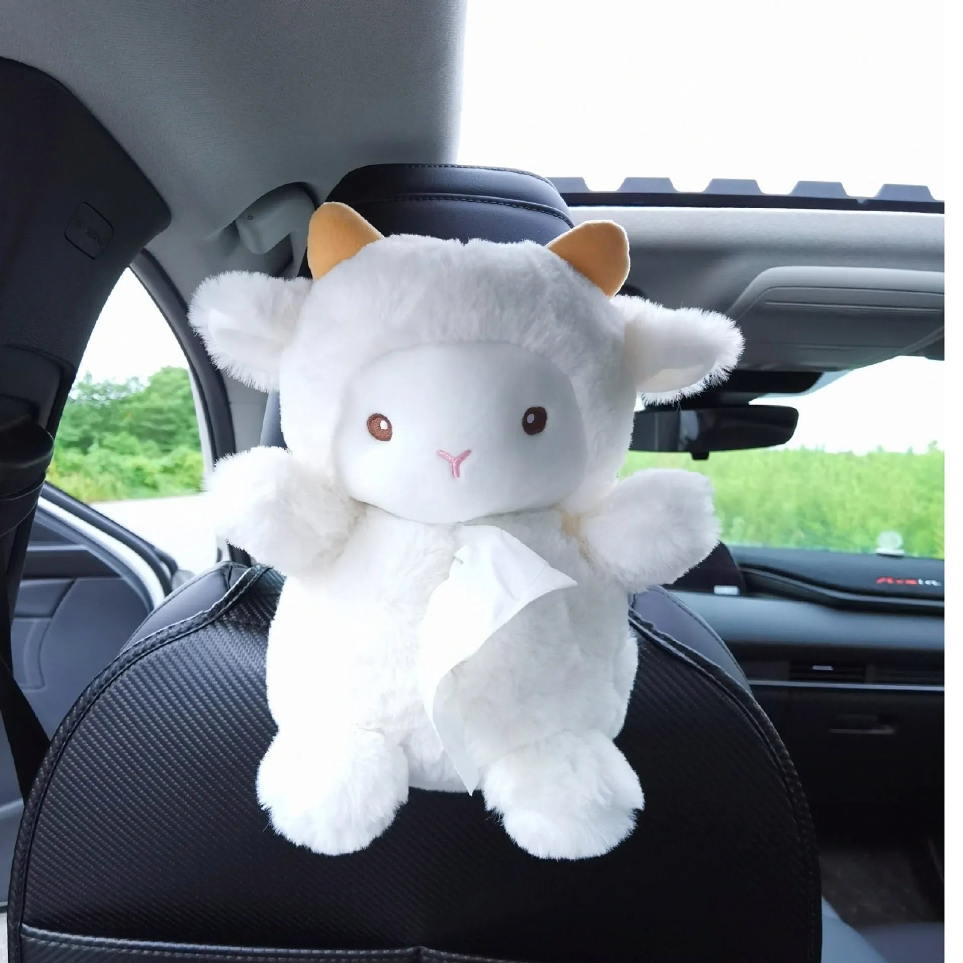 Plush cartoon lamb car tissue box cover for vehicle and home decoration