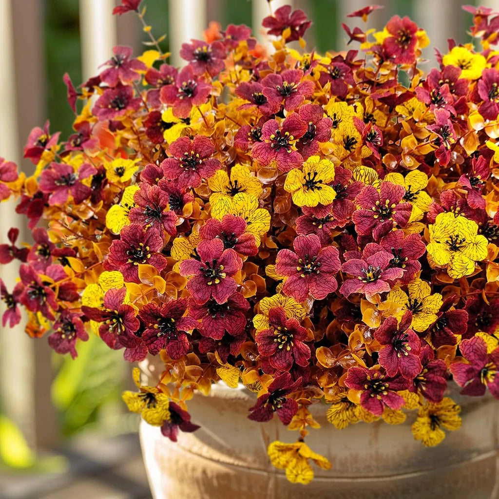 Plastic silk artificial flower bouquet in autumn orange colour for home decoration and wedding props