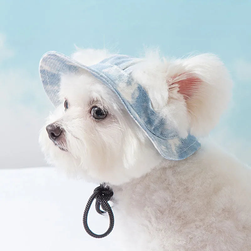 Tie-dye pet hat with ear holes and adjustable chin strap for small dogs, orange colour