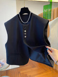 Loose-fitting waistcoat bandage dress with pockets in beige or black colours