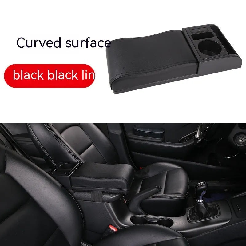 Universal automobile armrest box cover height increasing plastic with PU leather finish in beige placed on car centre console