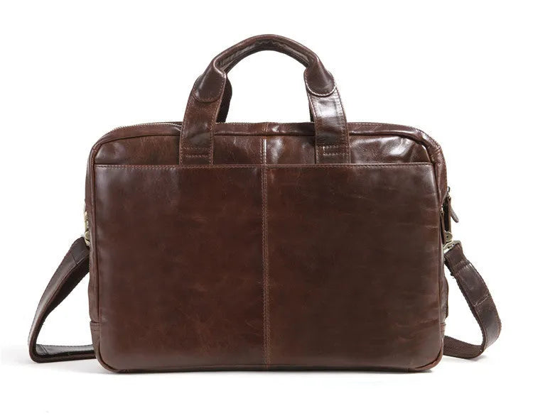 Brown men's business briefcase in first-layer cowhide leather with 18-inch size