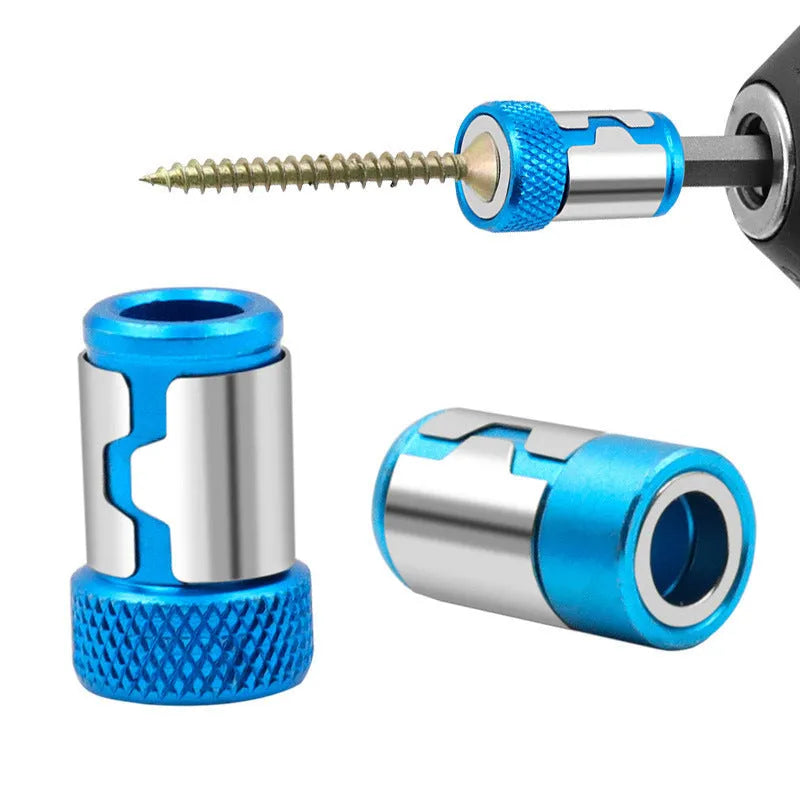 Light blue magnetic screwdriver bit with slotted head and magnetic ring
