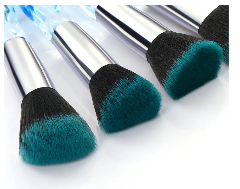 10 clear crystal foundation brushes with diamond shanks in four colour options