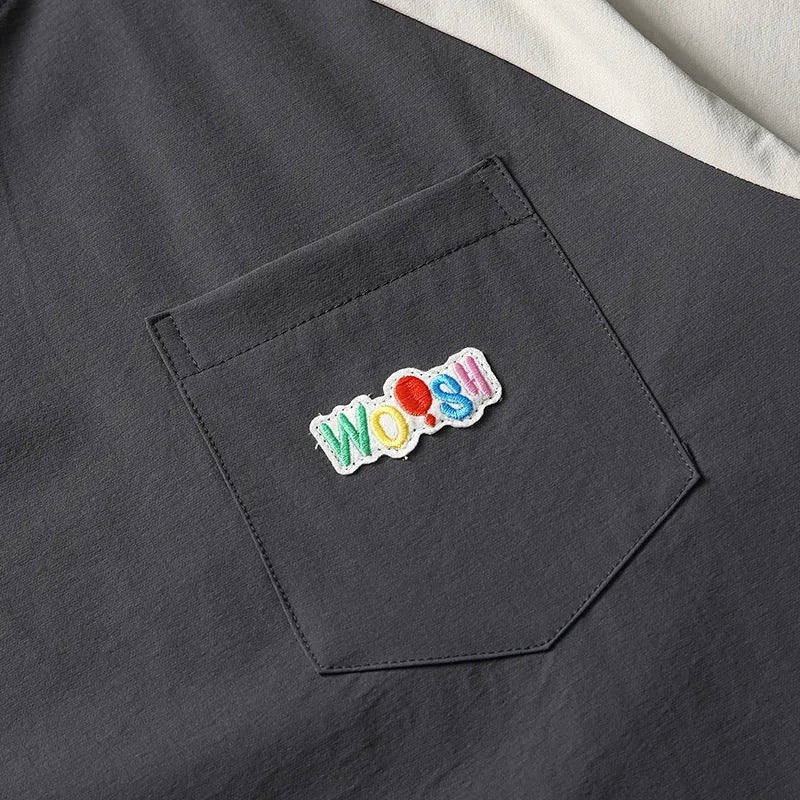 Dark grey loose fit T-shirt with contrast raglan sleeves for leisure wear