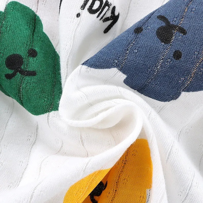 Children's cotton three-quarter sleeve loungewear suit with animal park pattern for summer