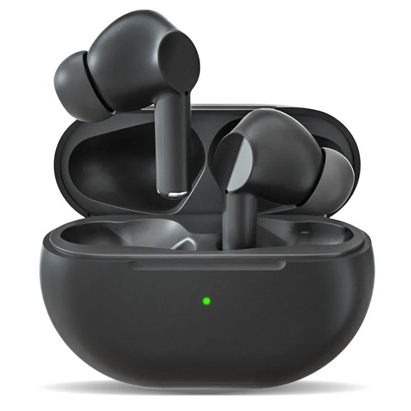 Black and white Pro4 Bluetooth headset with charging case and cable