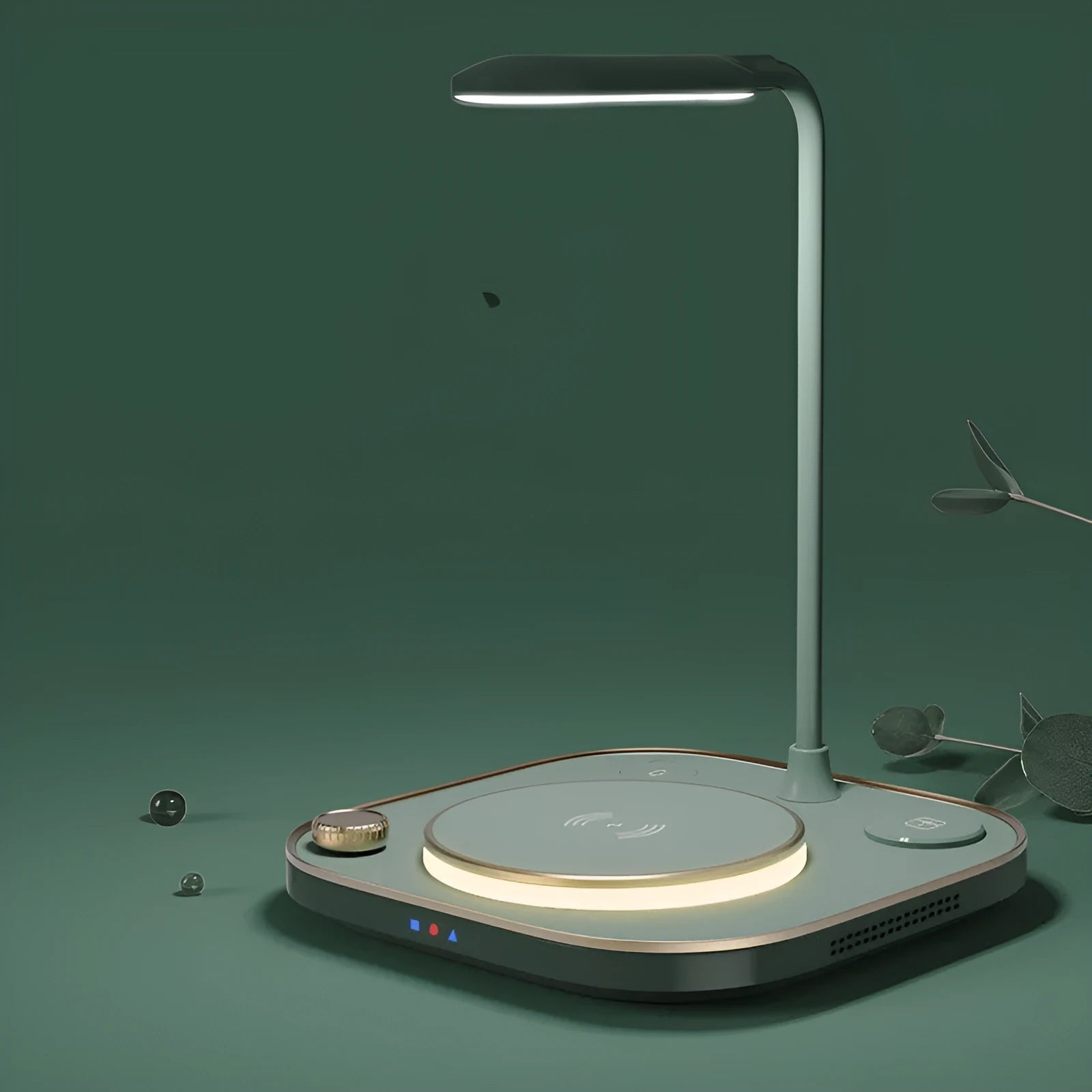 Three-in-one wireless magnetic charging desk lamp station in black, green, or white with 15W fast charging