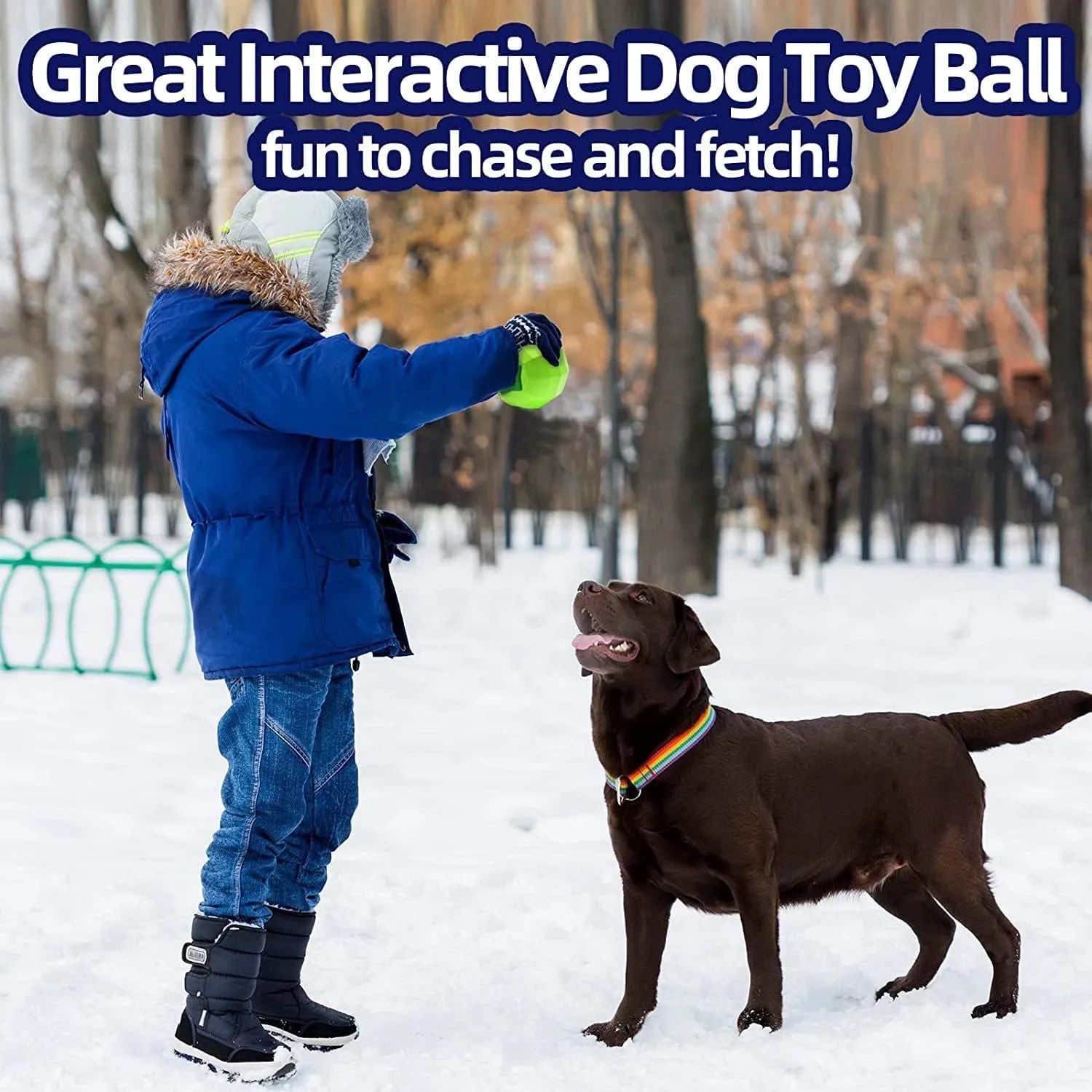Green natural rubber dog ball chew toy for large breed dogs with squeaker